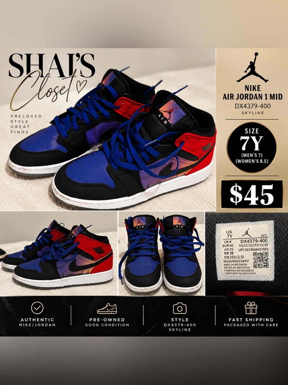Jordan Air Jordan 1 Mid - Blue / Red / Black